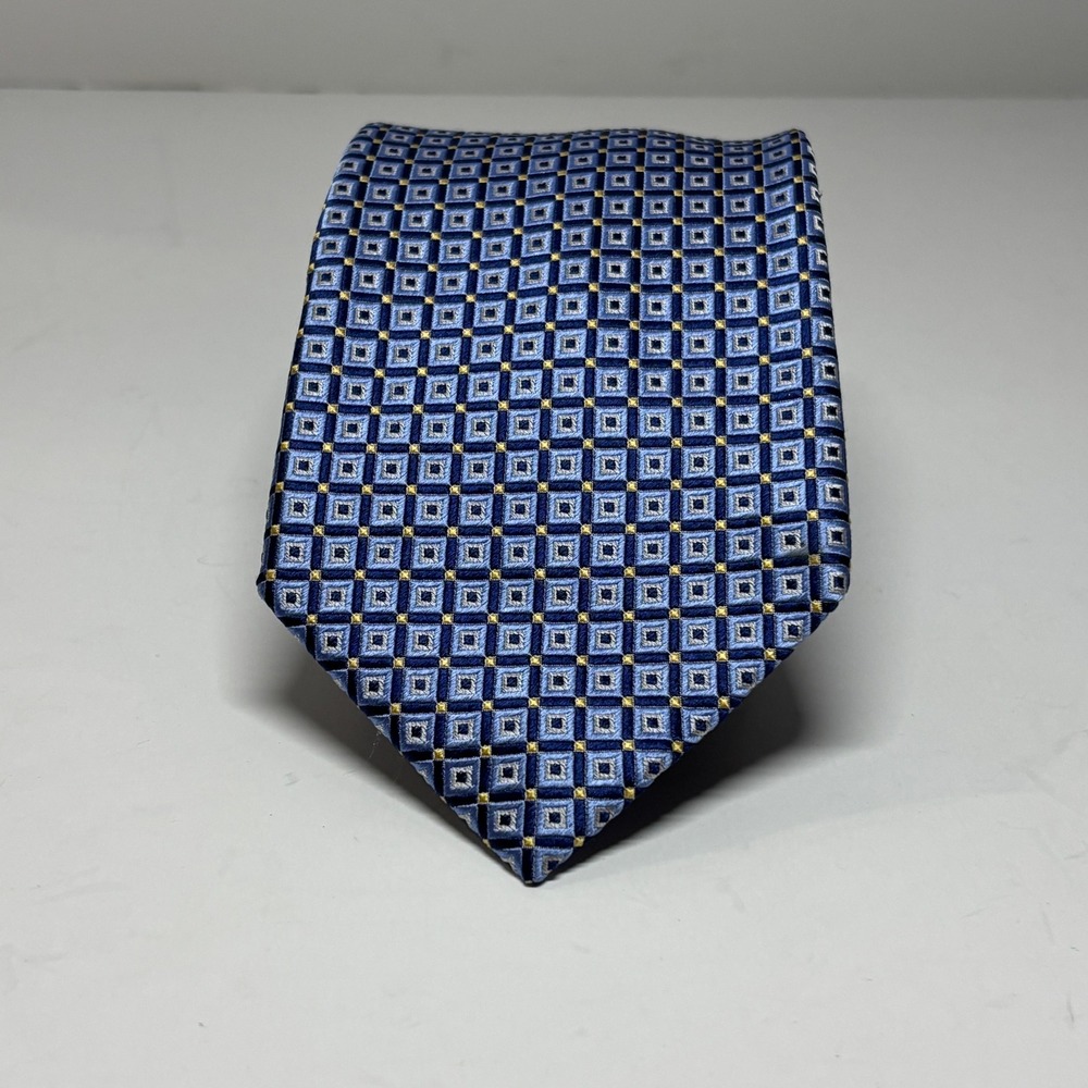 Chaps Silk Tie Mens OS Blue Geometric Square Pattern Classic Formal Preppy